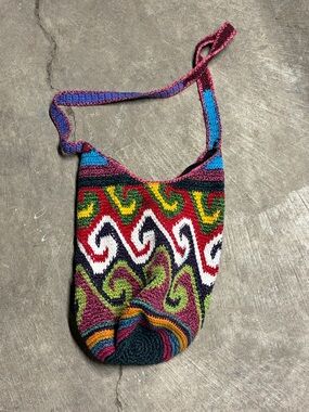 Handwoven Multicolor Patterned Shoulder Bag - Boho Knit Crossbody